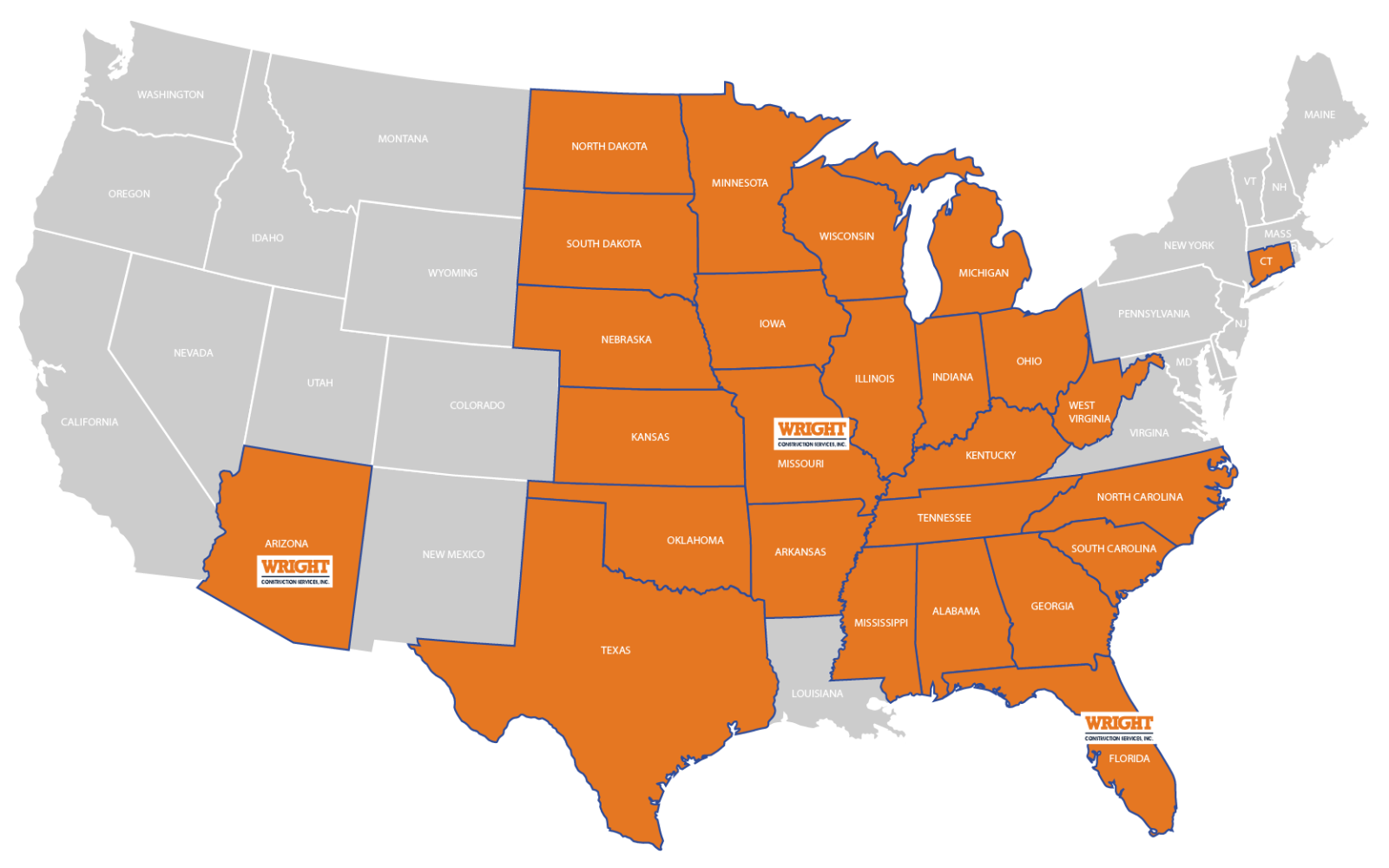 Wright Construction service area map