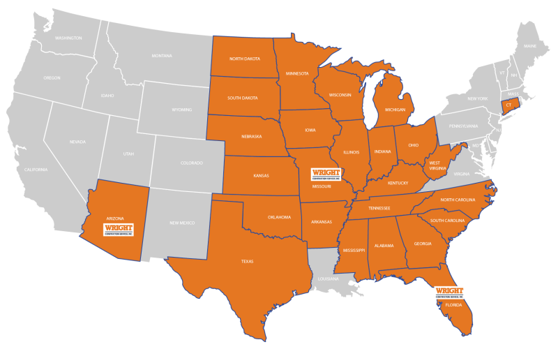 Wright Construction service area map