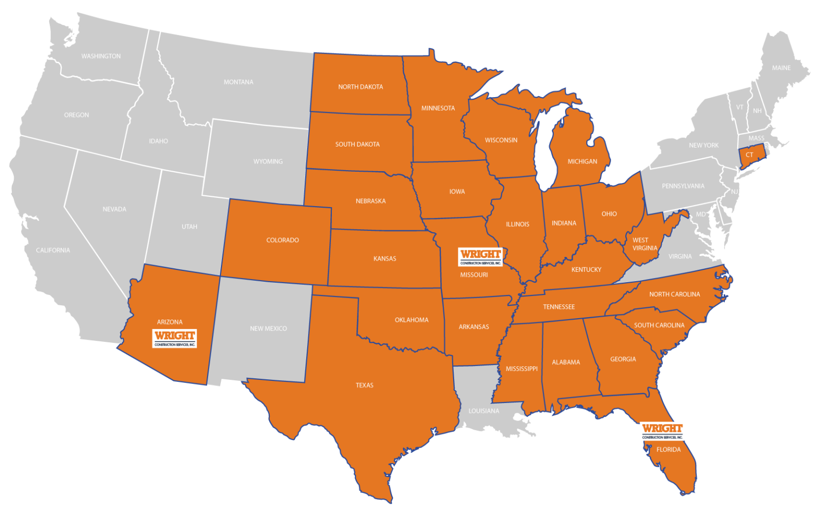 Wright Construction service area map