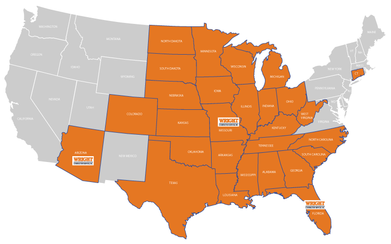 Wright Construction service area map